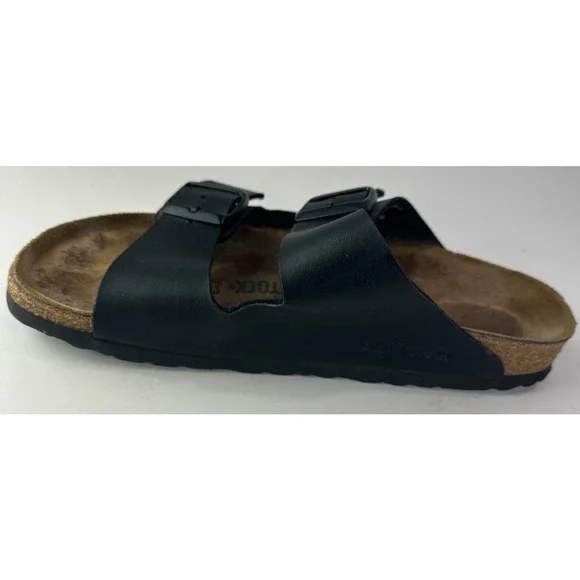 Birkenstock Arizona Slide Sandals 2 Strap Buckle Men's 6 Women's 8 Black Leather - Picture 3 of 16